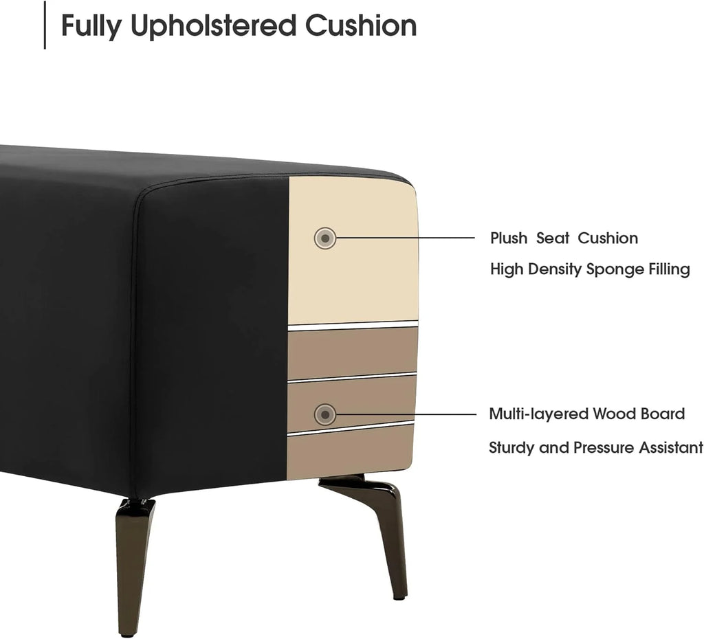Black Faux Leather Waiting Room Bench S594091