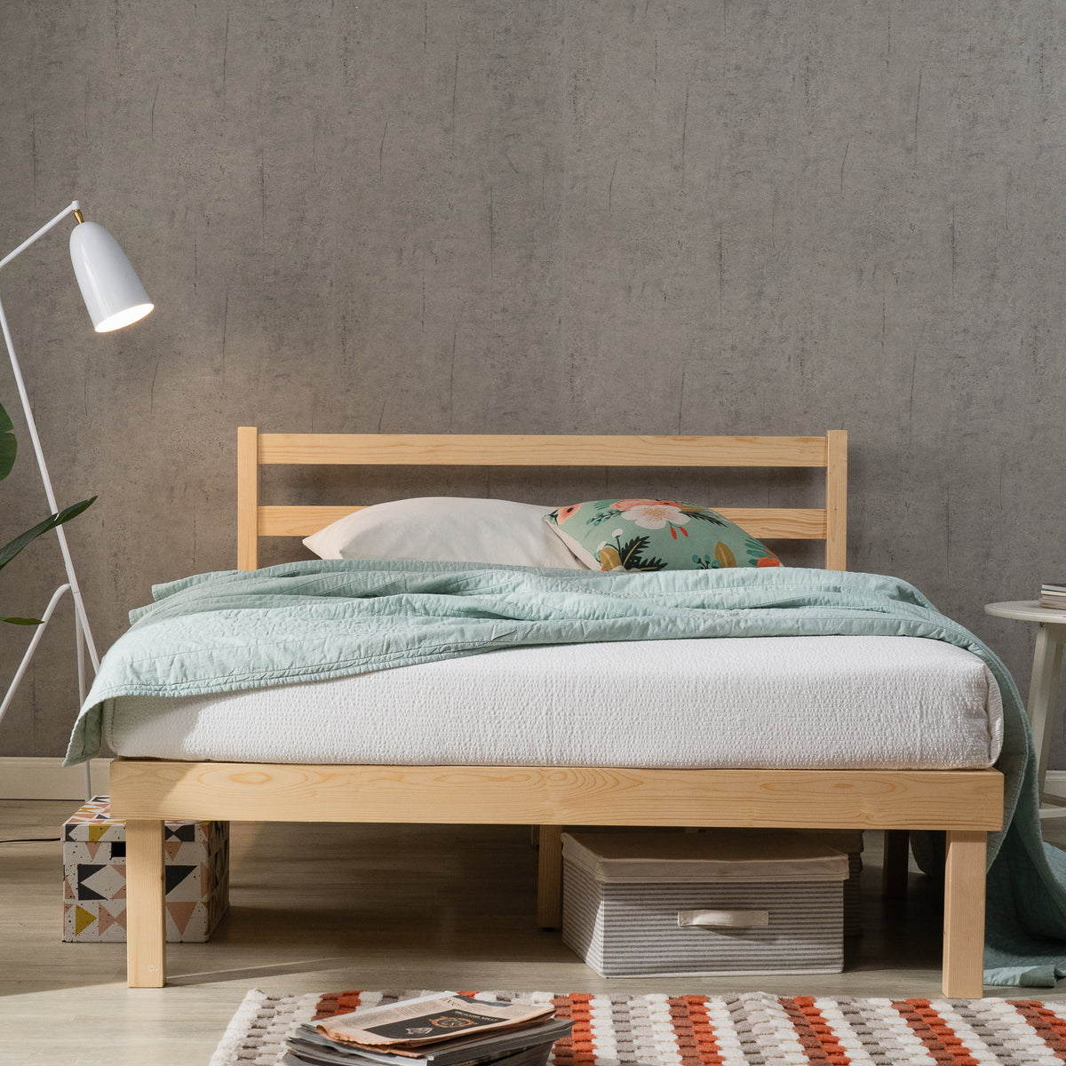 King Wood Platform Bed Frame with Headboard J90711