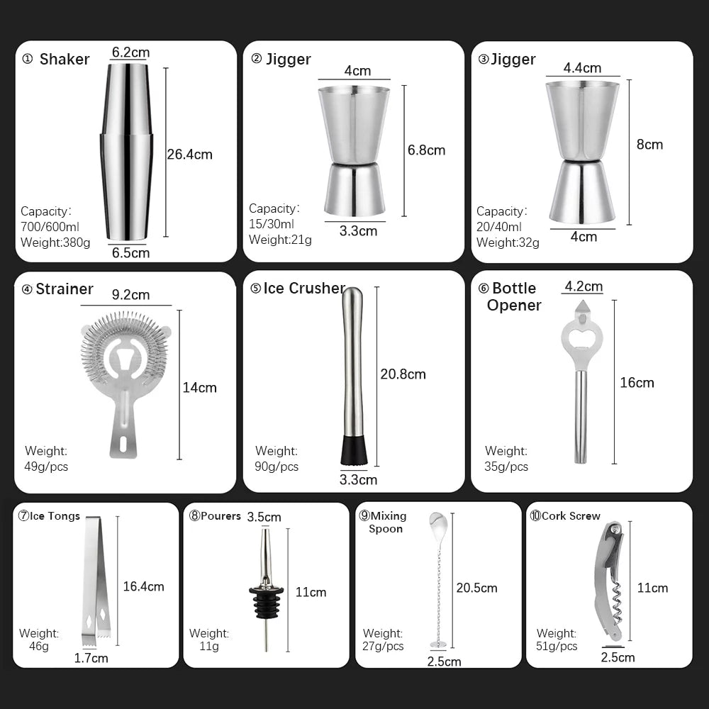 14 Pc Bartender Kit Cocktail Shaker Set O166