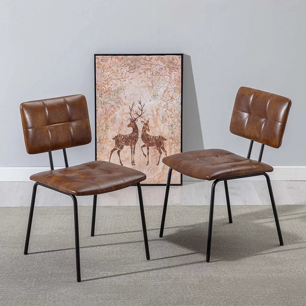 Faux Leather Upholstered Dining Chairs Set of 2 with Metal Legs B32367