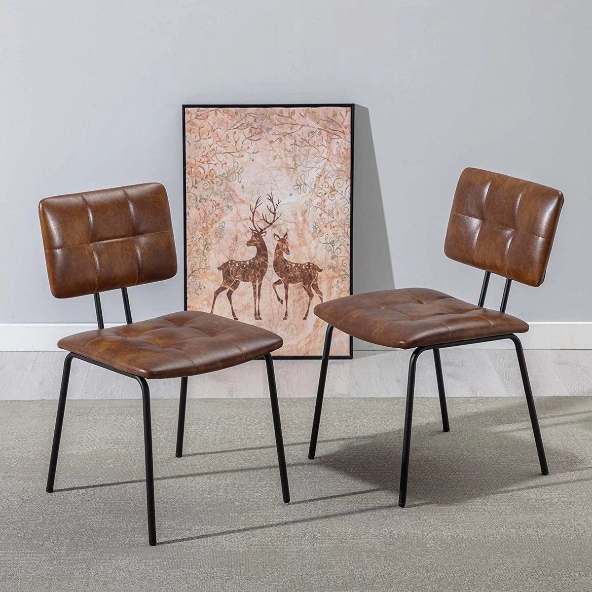 Faux Leather Upholstered Dining Chairs Set of 2 with Metal Legs B32367
