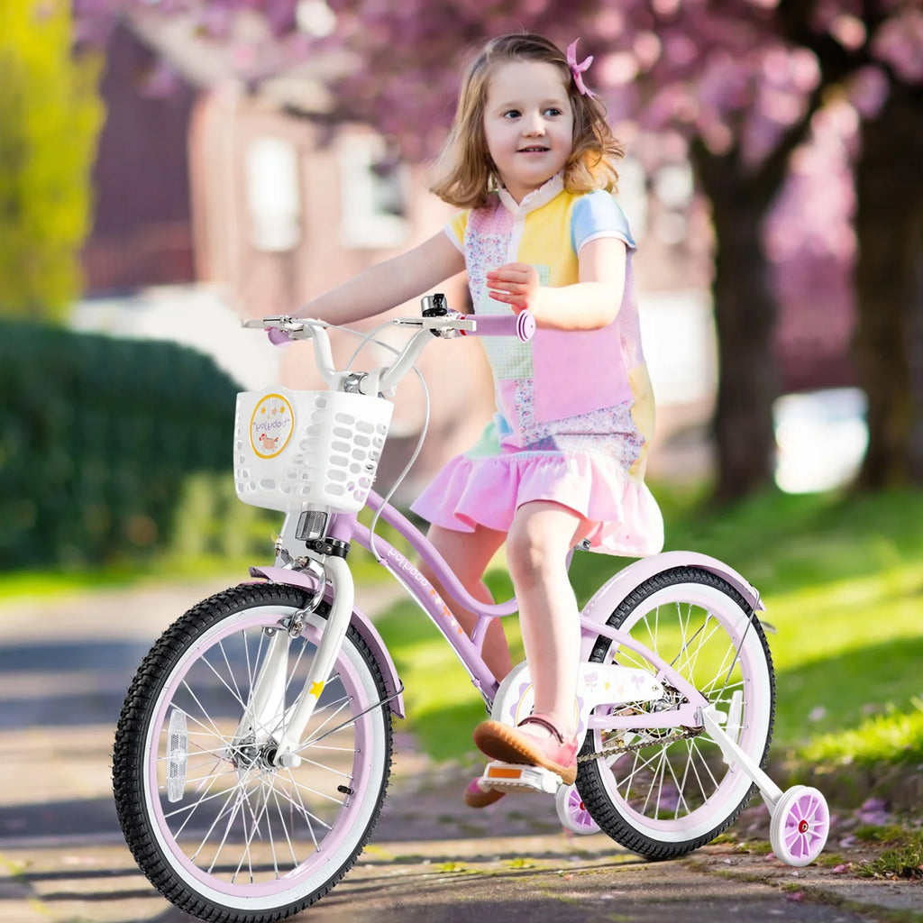 Kids Bike with Removable Training Wheels & Adjustable Seat Purple I63453