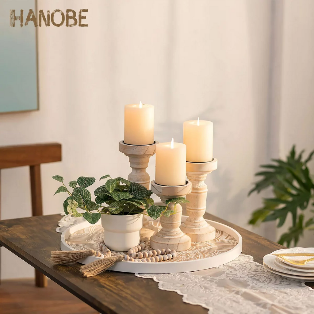 Round White Washed Wood Decorative Tray W7108