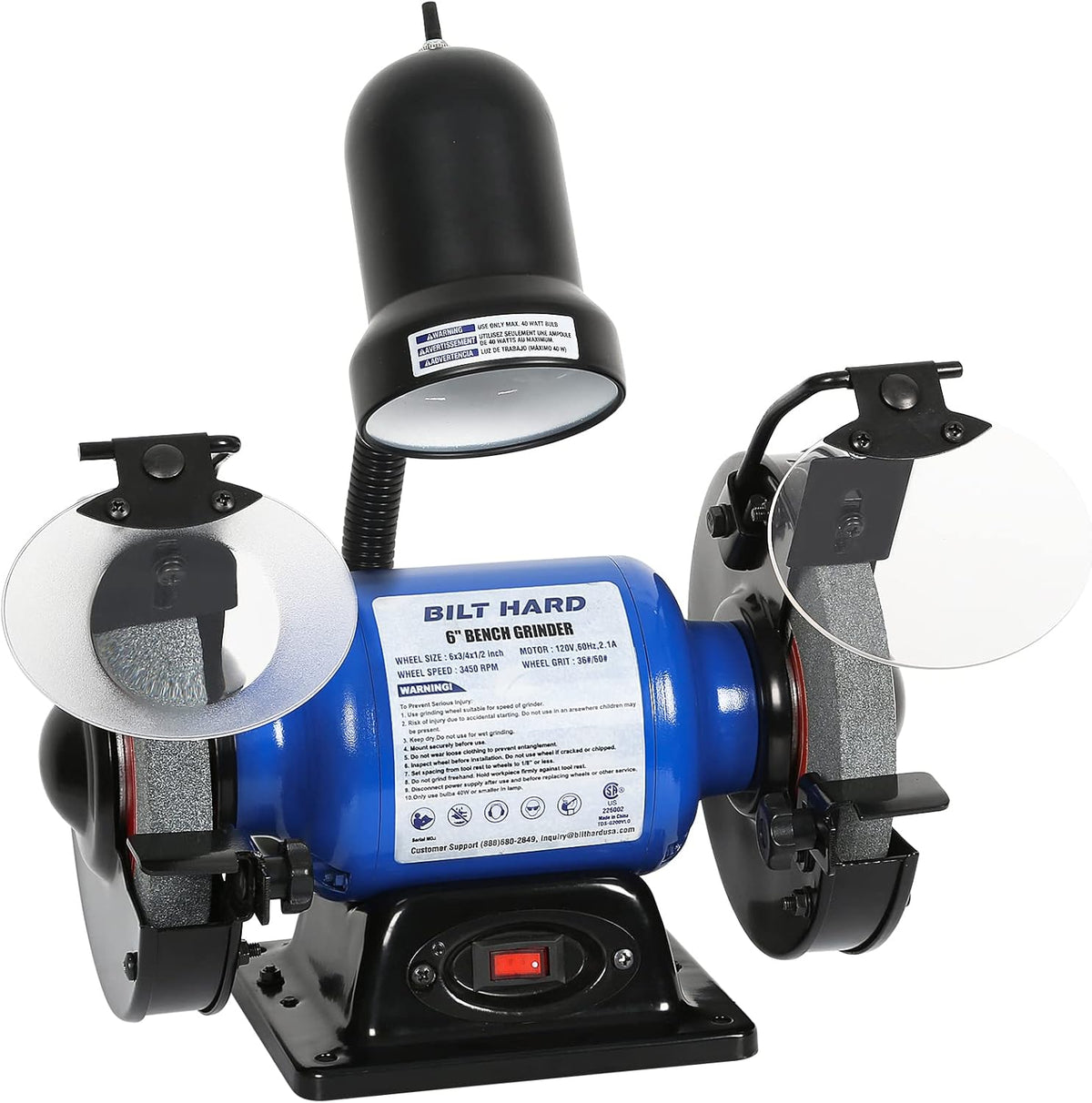 5-Amp 8-inch Bench Grinder with Work Light L50278