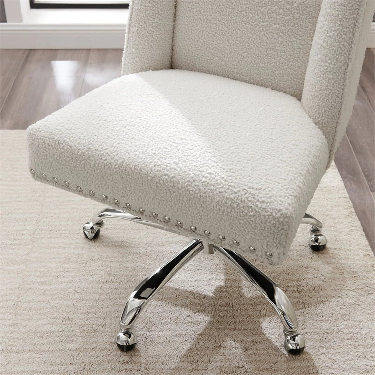 Upholstered Swivel Office Chair in Cream Sherpa V230