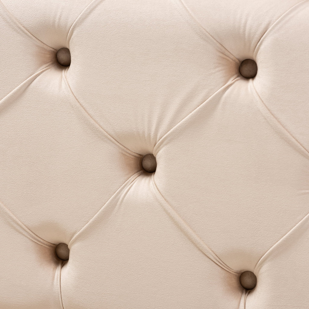 Beige Velvet Button Tufted Bench Ottoman R983