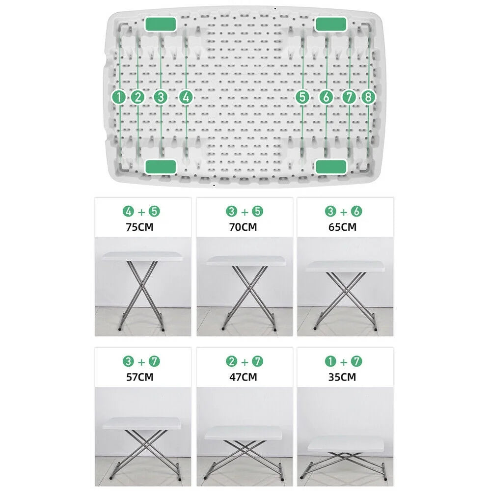 30x20" White Plastic Height Adjustable Folding Table V270