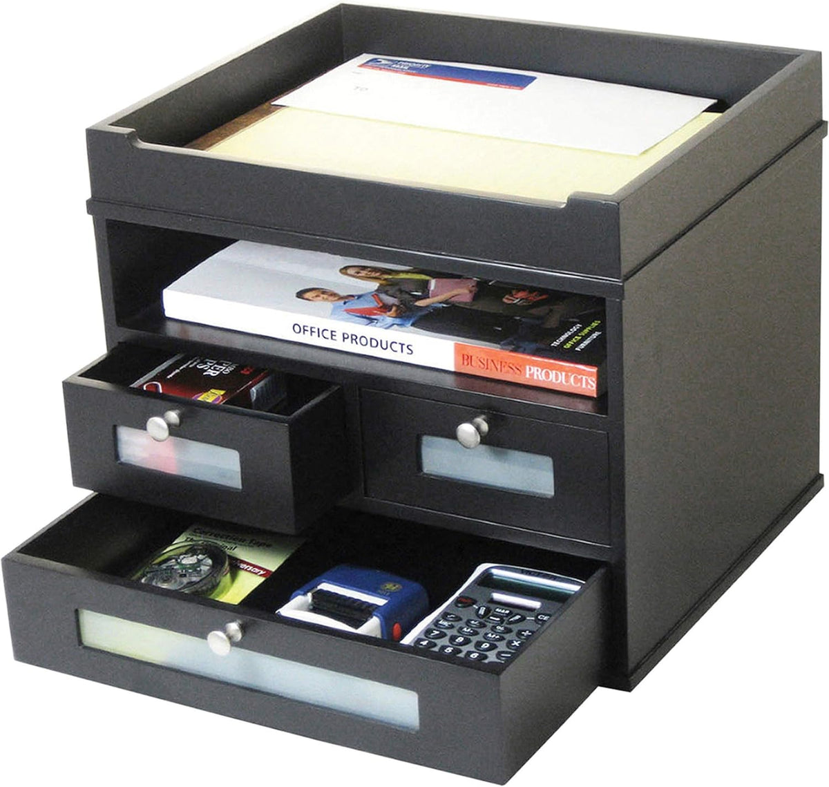 Heritage Wood Desktop Organizer with Three Drawers D49686