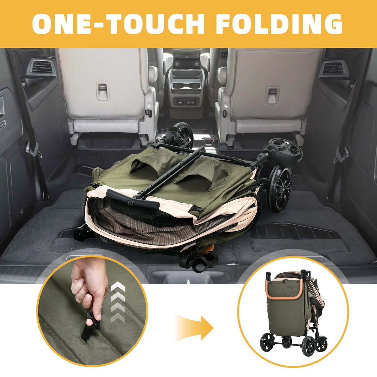 Foldable 4 Wheels Dog Stroller with Storage Basket X4327