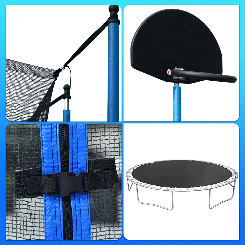 14FT Trampoline with Basketball Hoop, Safety Enclosure Net & Ladder, Blue L3684