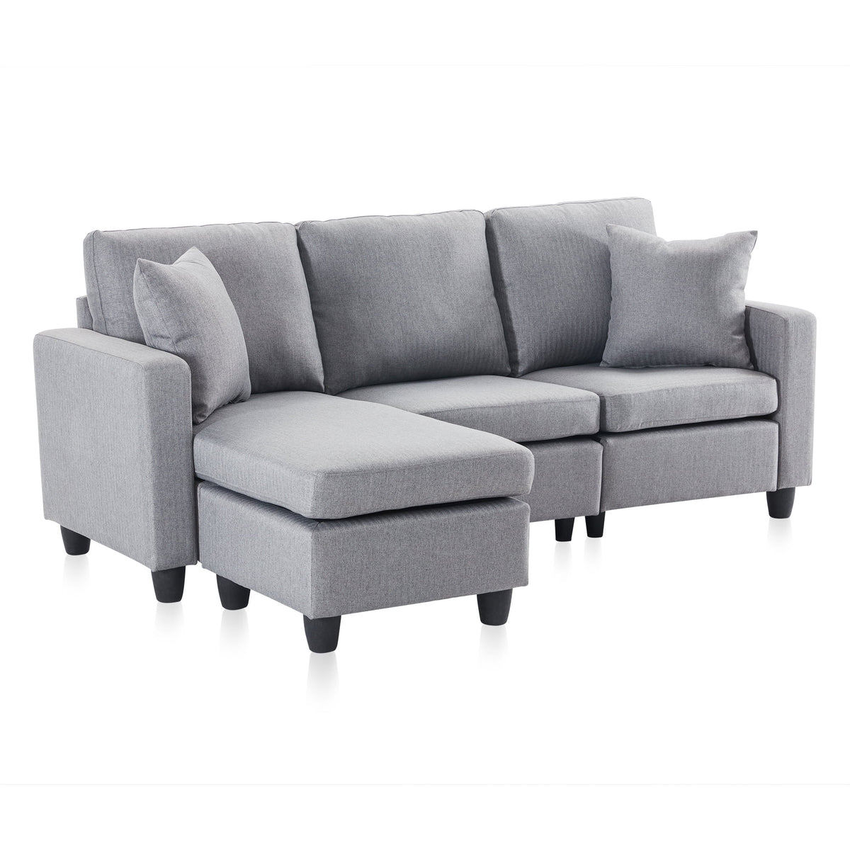 Gray Linen Fabric Convertible Sectional Sofa Q52909