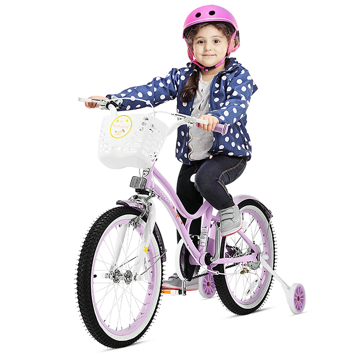 Kids Bike with Removable Training Wheels & Adjustable Seat Purple I63453