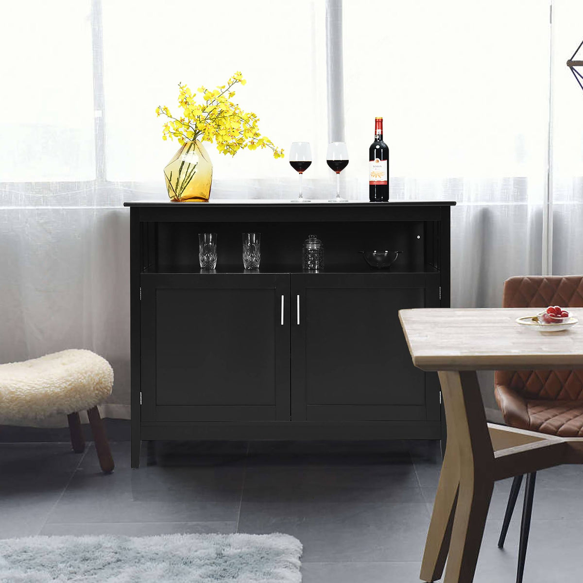 Black 2 Doors Kitchen Sideboard Cabinet N530