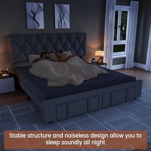 Queen Size Upholstered Platform Bed Frame with Storage Drawers I2343