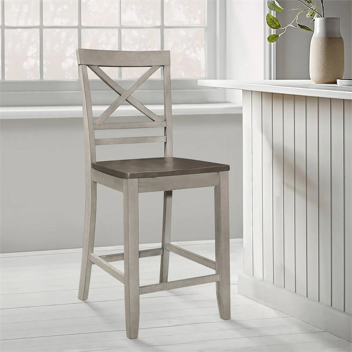 Brown and Light Gray Counter Height Chair Set of 2 V4456