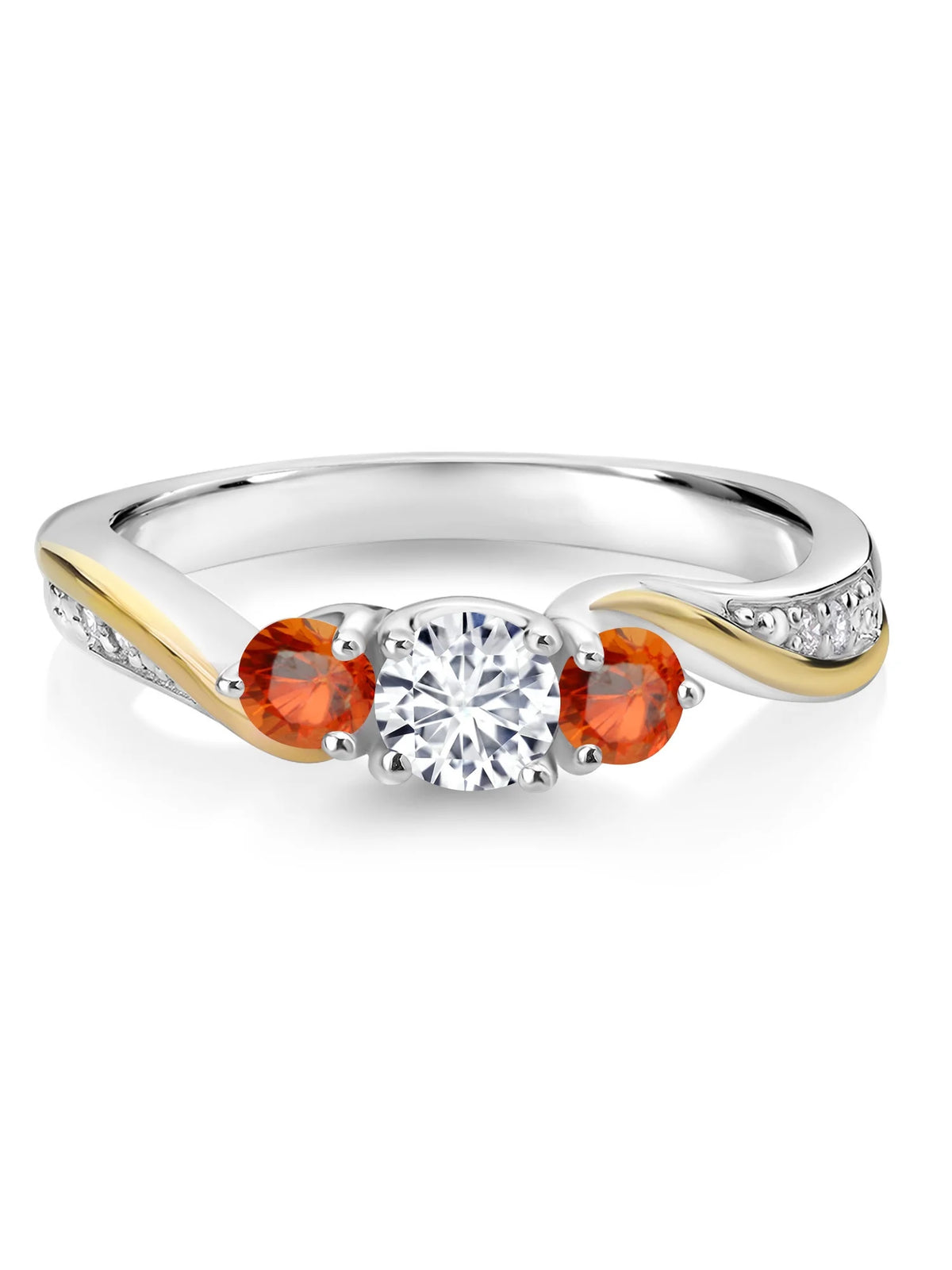 925 Sterling Silver 10K Yellow Gold White Lab Grown Diamond 3 Stone Engagement Ring H579