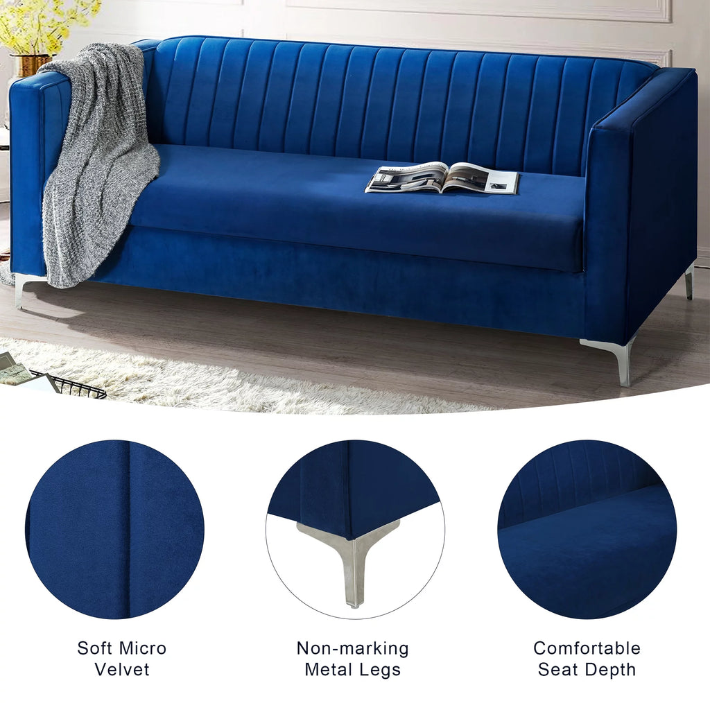 Blue Velvet Loveseat Sofa with Metal Legs Y90582