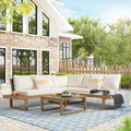 4-Piece Acacia Wood Patio Sofa Set with Cream White Cushion F268405