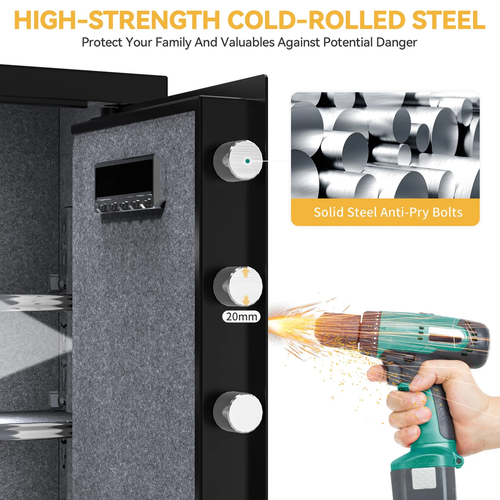 Large Black Fingerprint Safe Box with Digital Keypad and Adjustable Shelves N20347