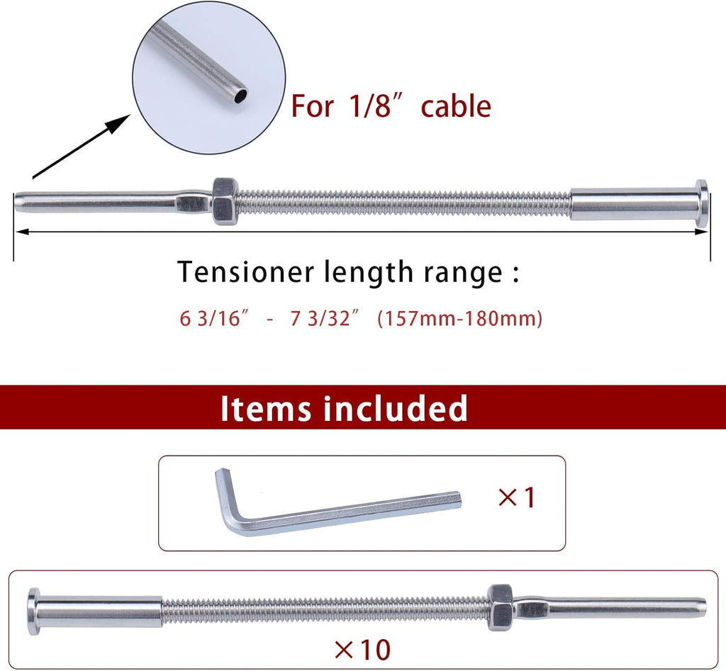 10Pack 1/8 T316 Stainless Steel Cable Railing Kit Hardware E33781