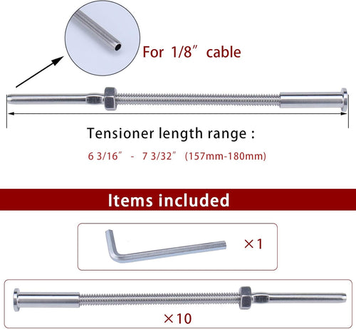 10Pack 1/8 T316 Stainless Steel Cable Railing Kit Hardware E33781