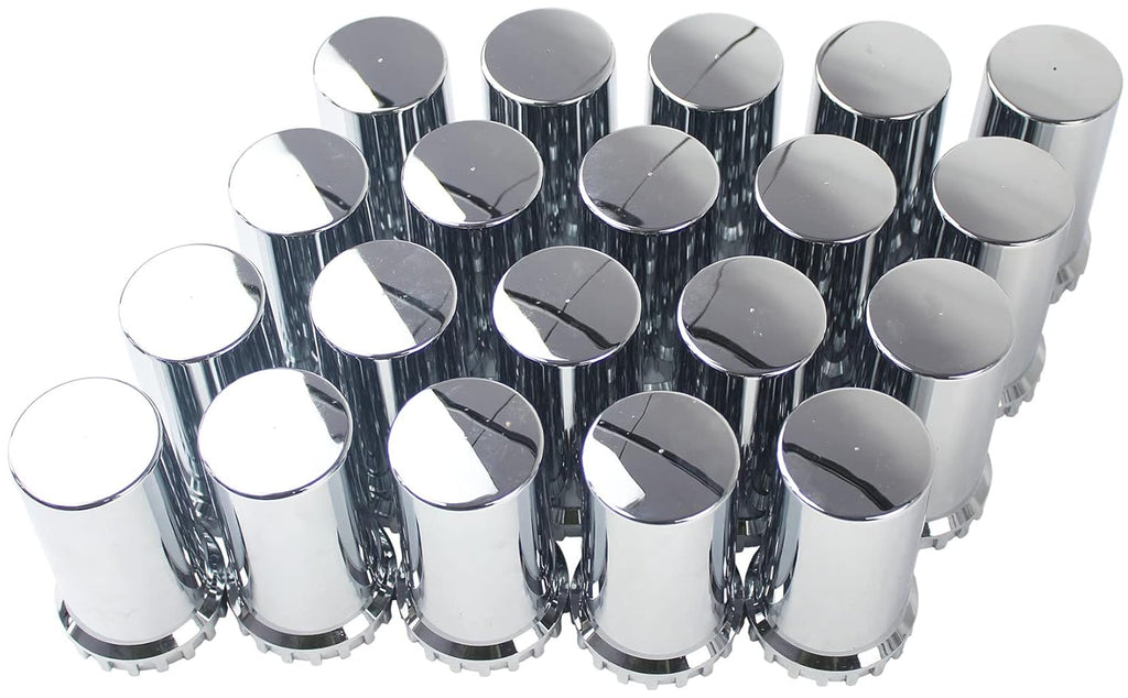 33mm Chrome ABS Plastic Cylindrical Screw on Lug Nut Covers Caps with Flange for Semi Truck (20) J327441