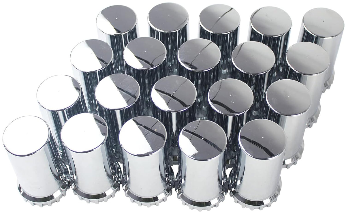 33mm Chrome ABS Plastic Cylindrical Screw on Lug Nut Covers Caps with Flange for Semi Truck (20) J327441