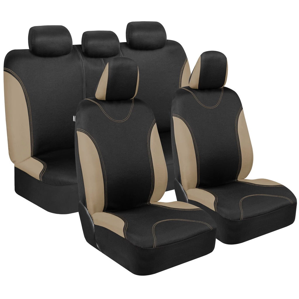 Beige Two-Tone Full Set Car Seat Covers O184818