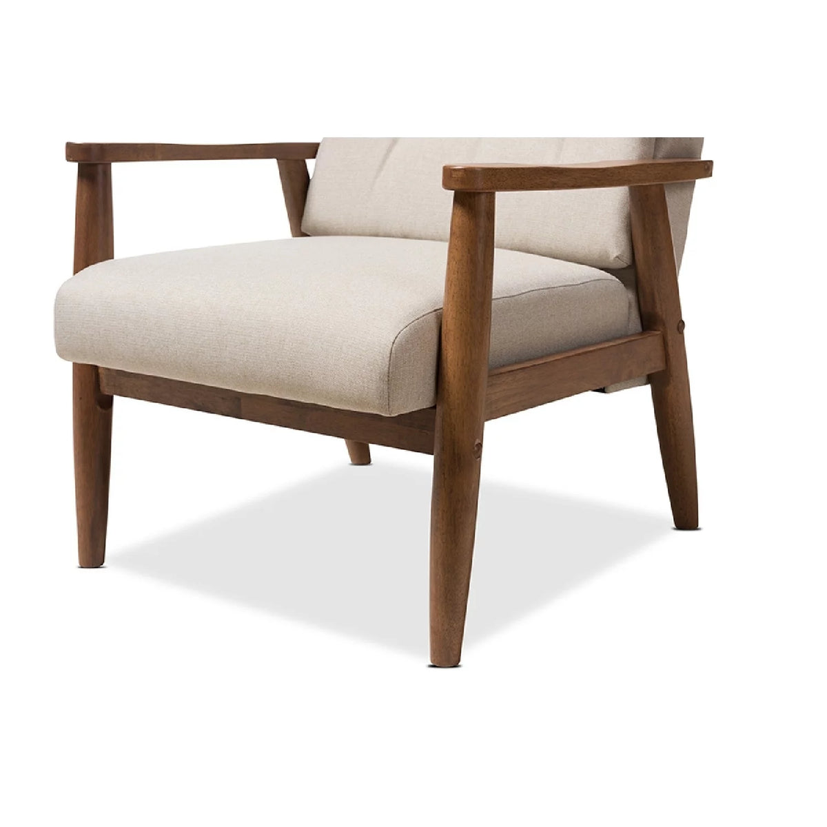 Walnut Brown Wood and Light Beige Fabric Upholstered S691