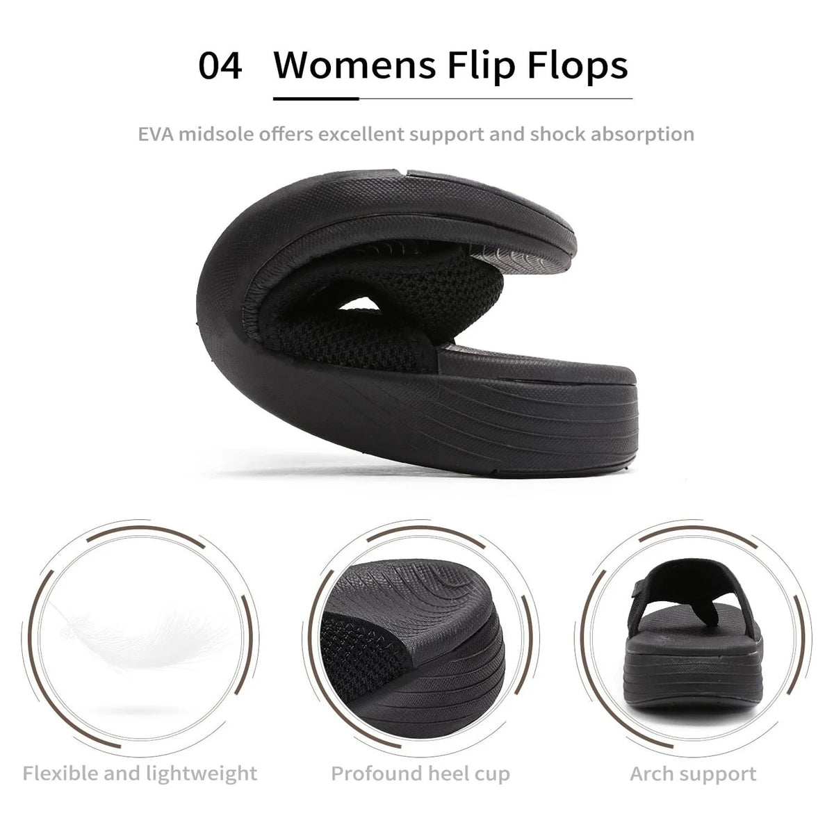 Black Flip Flops Thong Sandals K3072