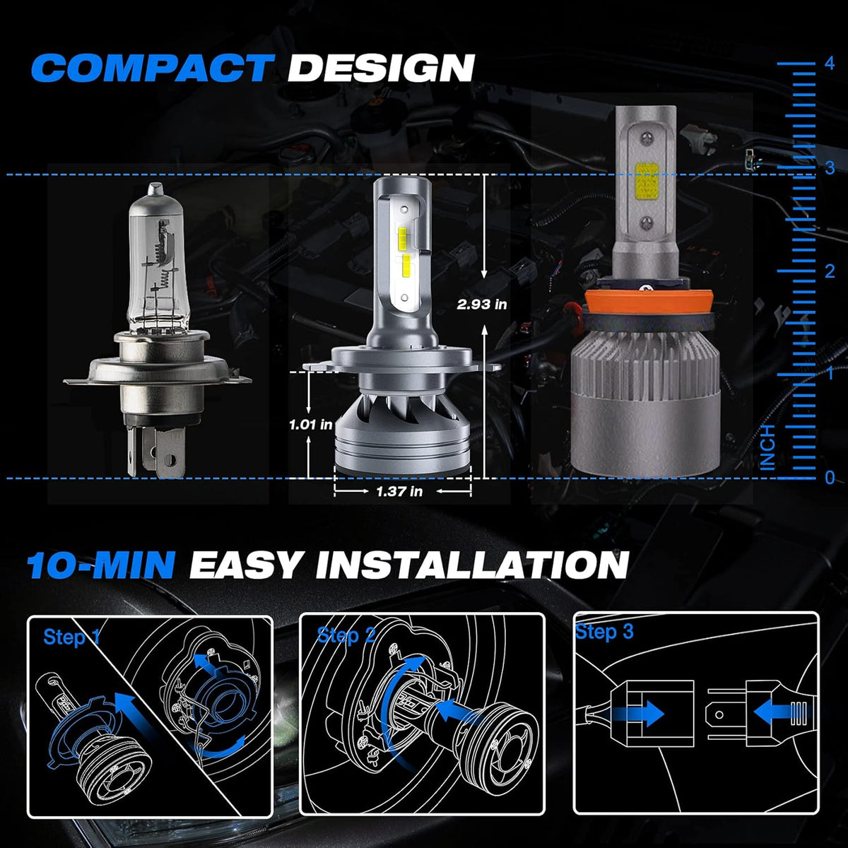 H4/9003/HB2 LED Headlight Bulbs White 6500K, Pack of 2 D234