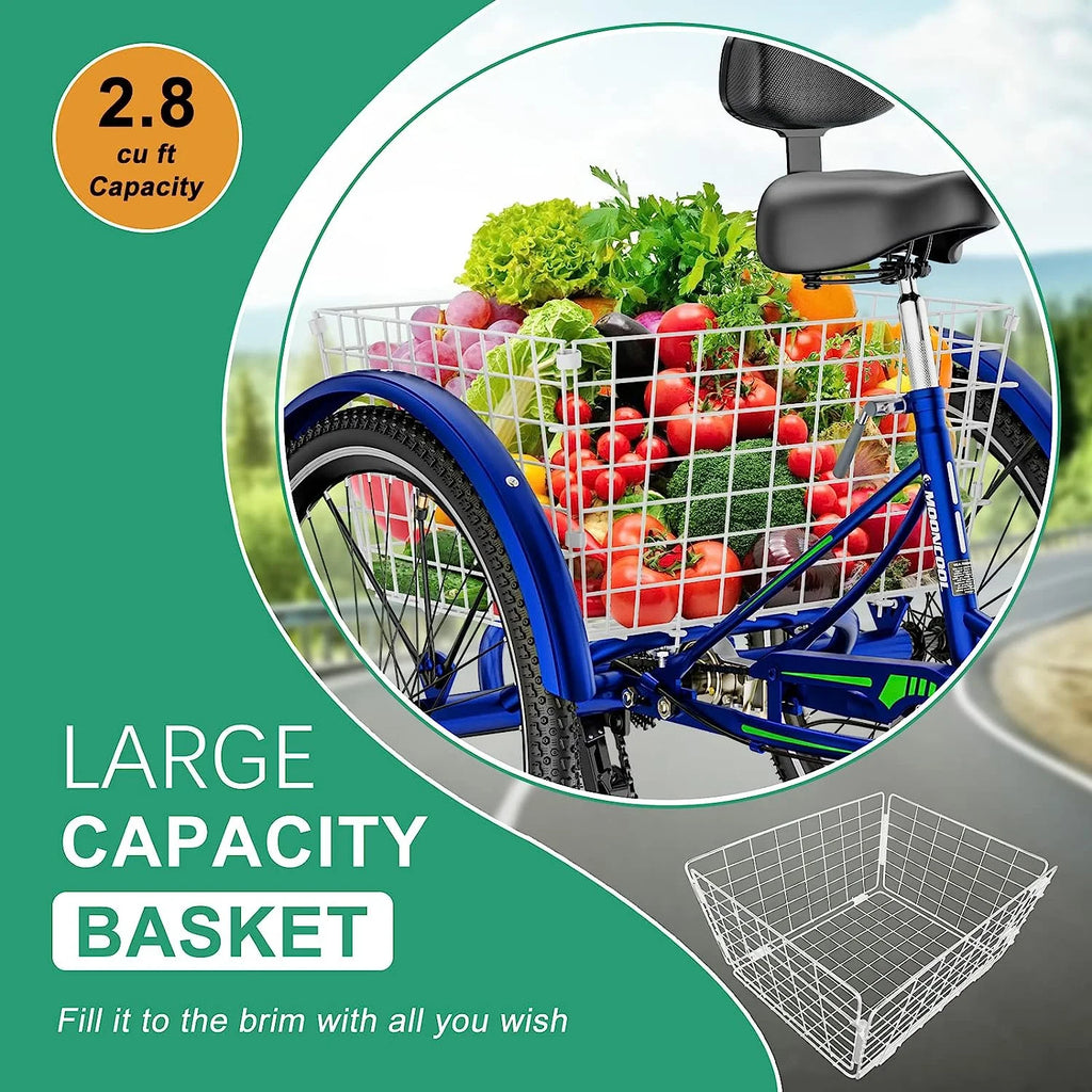 Blue Adult Tricycle 24" 7-Speed with Shopping Basket F8758