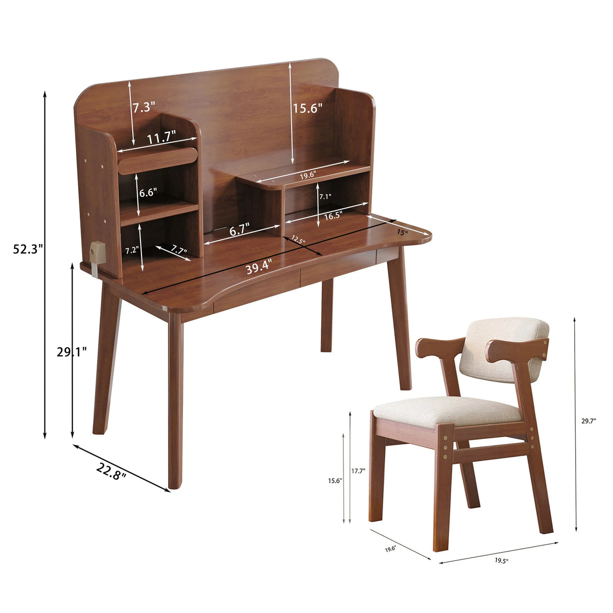 Kids Desk and Chair Set Wooden with Bookshelf and Two Drawers V2055