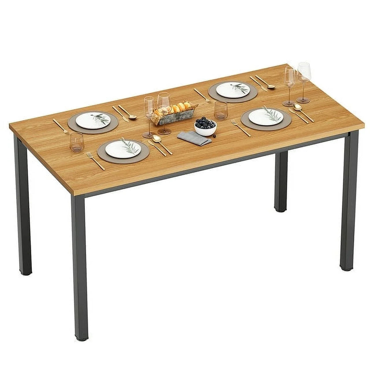 55 inch Teak Black Wood Office Desk with Metal Frame Z5891