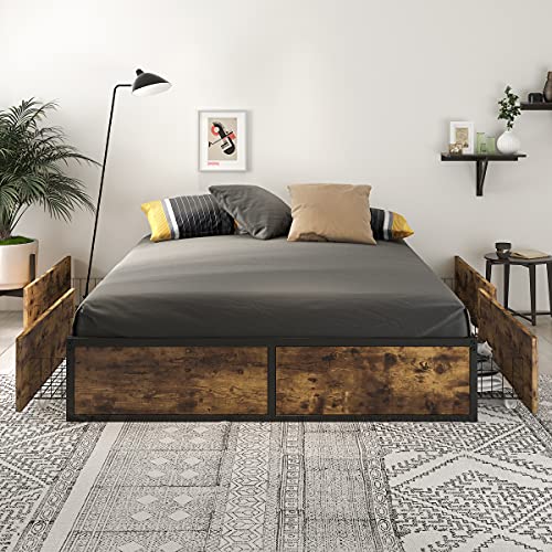 Queen Platform Bed Frame with Storage Drawers C27666