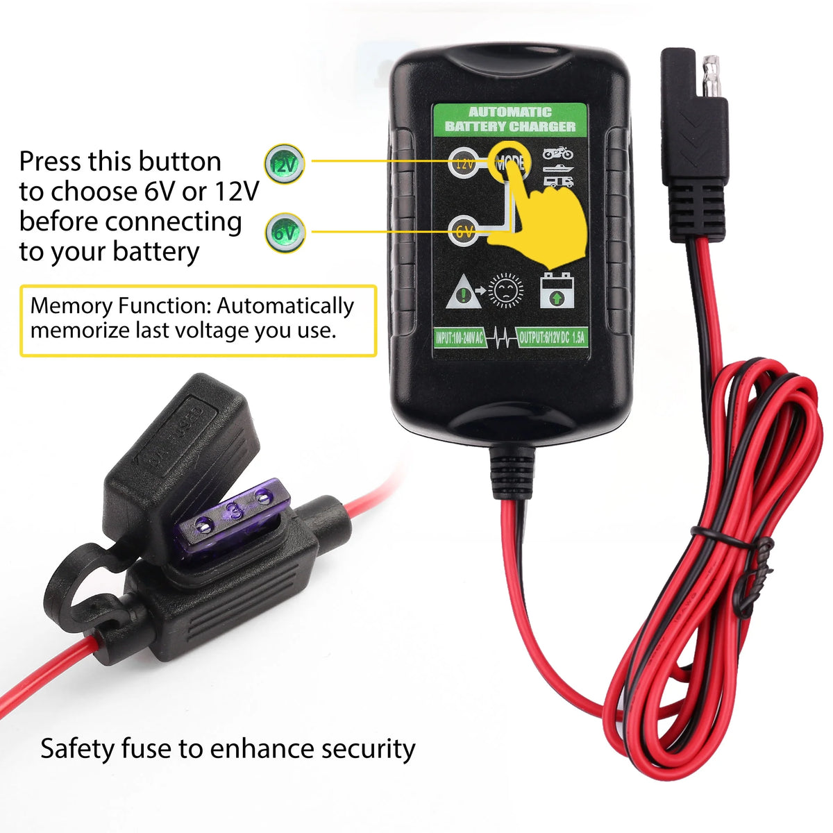 6V 12V 1.5A Automatic Battery Trickle Charger D54341