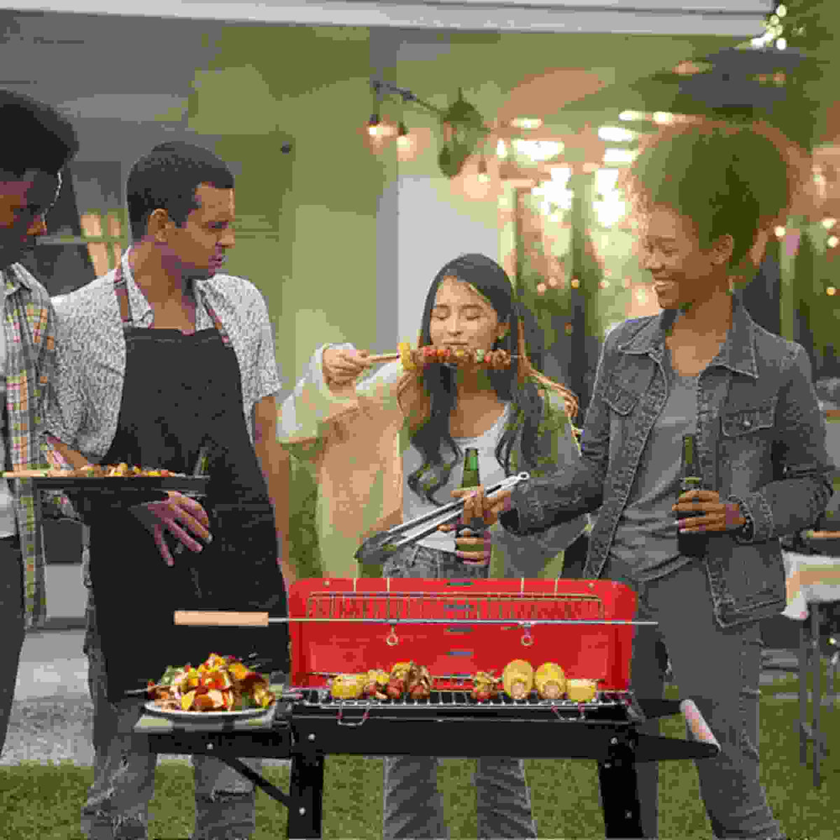 Black Red Enamel Charcoal Oven U839