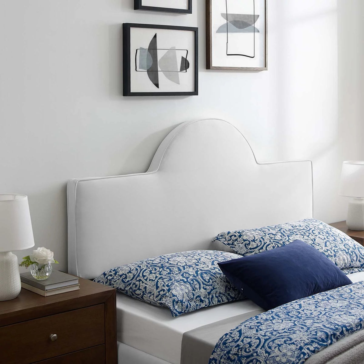 King/California King White Velvet Headboard B3440