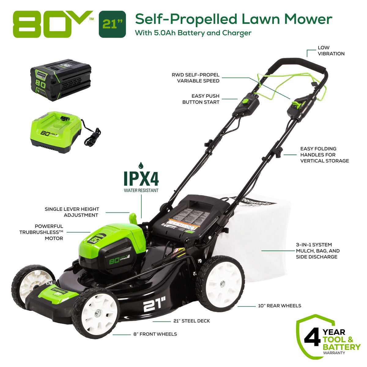 80V 21 Self Propelled Mower 5Ah Battery & Charger B351
