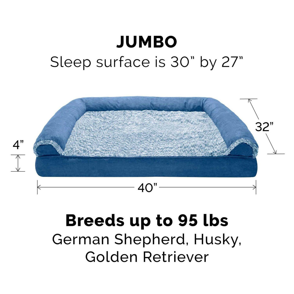 Two-Tone Faux Fur Suede Orthopedic Sofa Dog Bed L406
