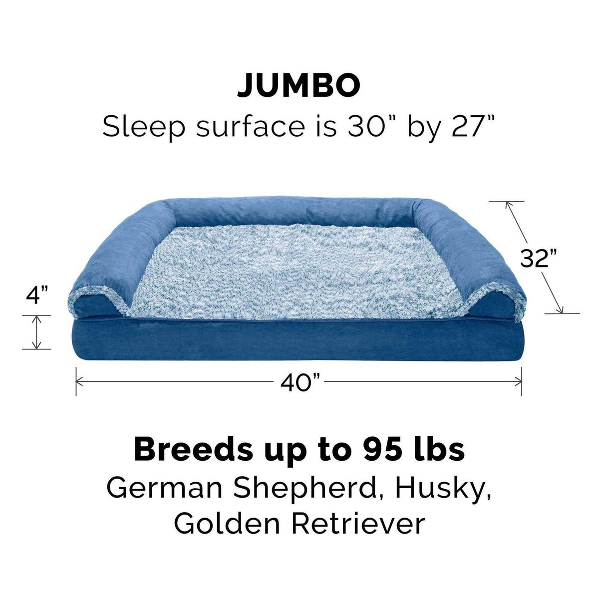 Two-Tone Faux Fur Suede Orthopedic Sofa Dog Bed L406
