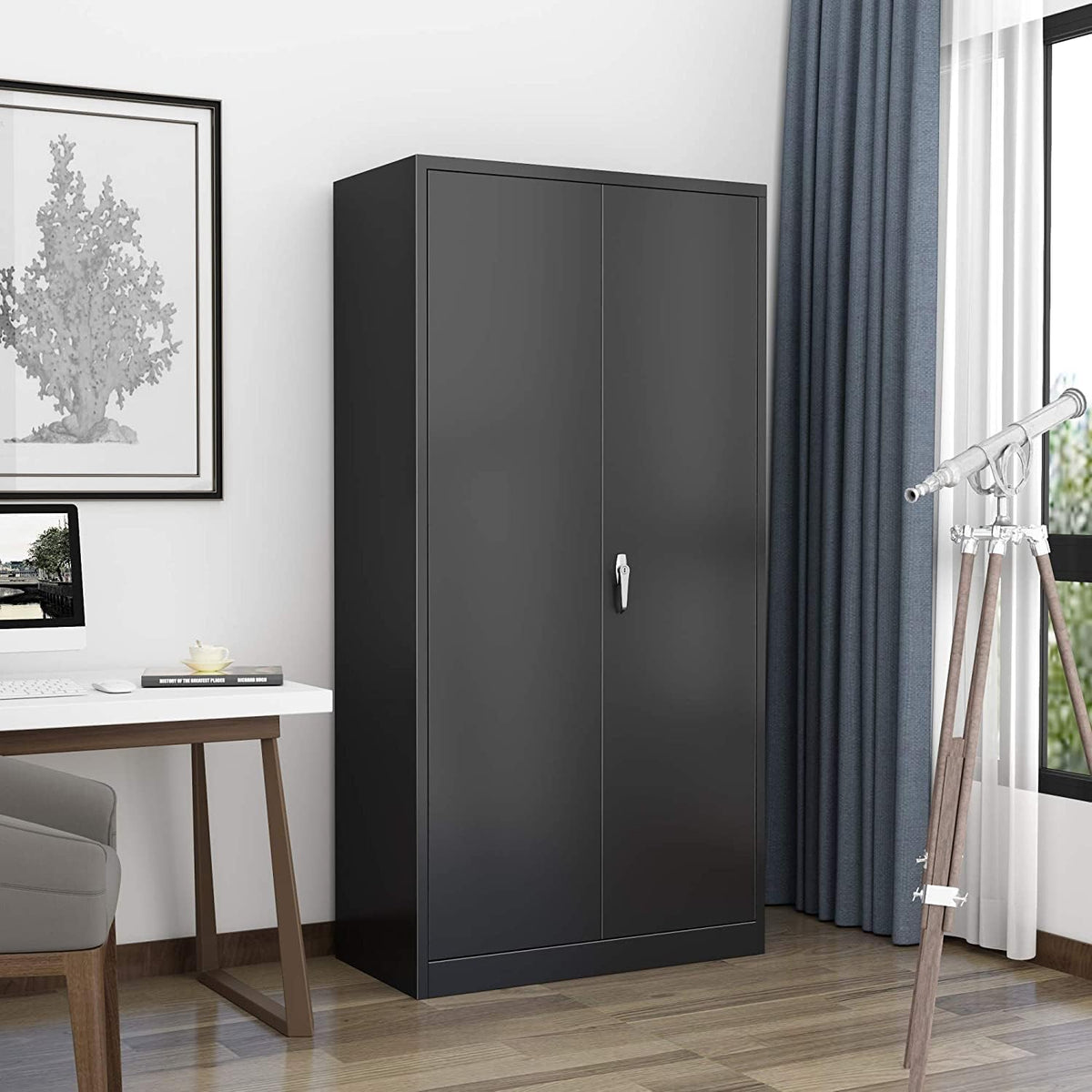 Black Lockable Metal Storage Cabinet with 4 Adjustable Shelves O1747