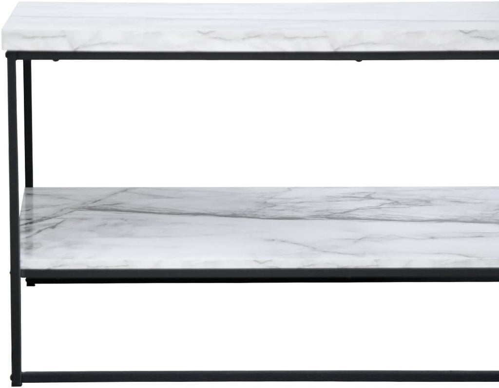 2 Tier Faux Marble Coffee Table with Lower Storage Shelf I548