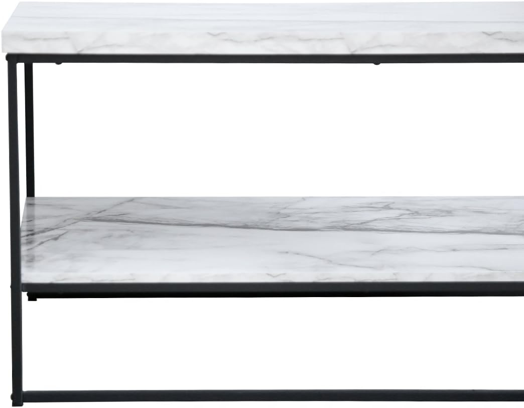 2 Tier Faux Marble Coffee Table with Lower Storage Shelf I548