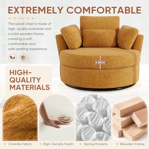 Oversized Orange Chenille Swivel Accent Chair with Storage Ottoman V14264