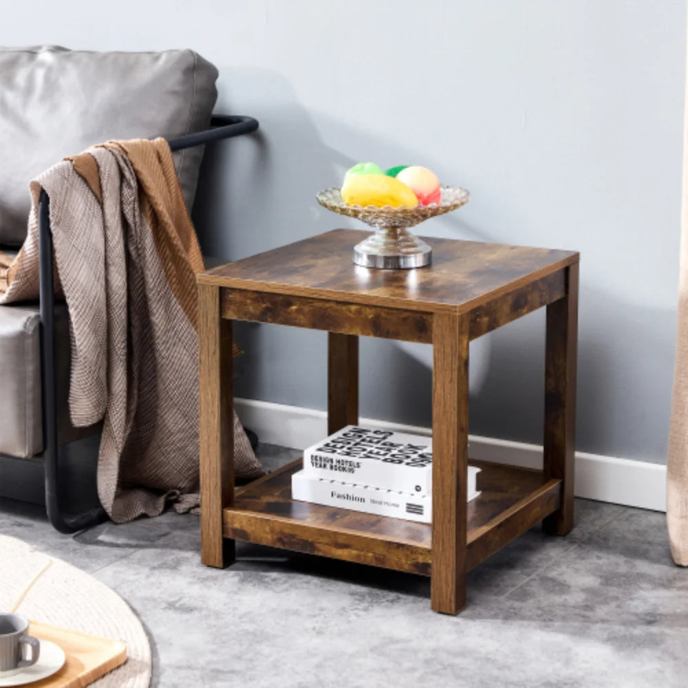 Rustic Brown 2-Tier Side Table C557