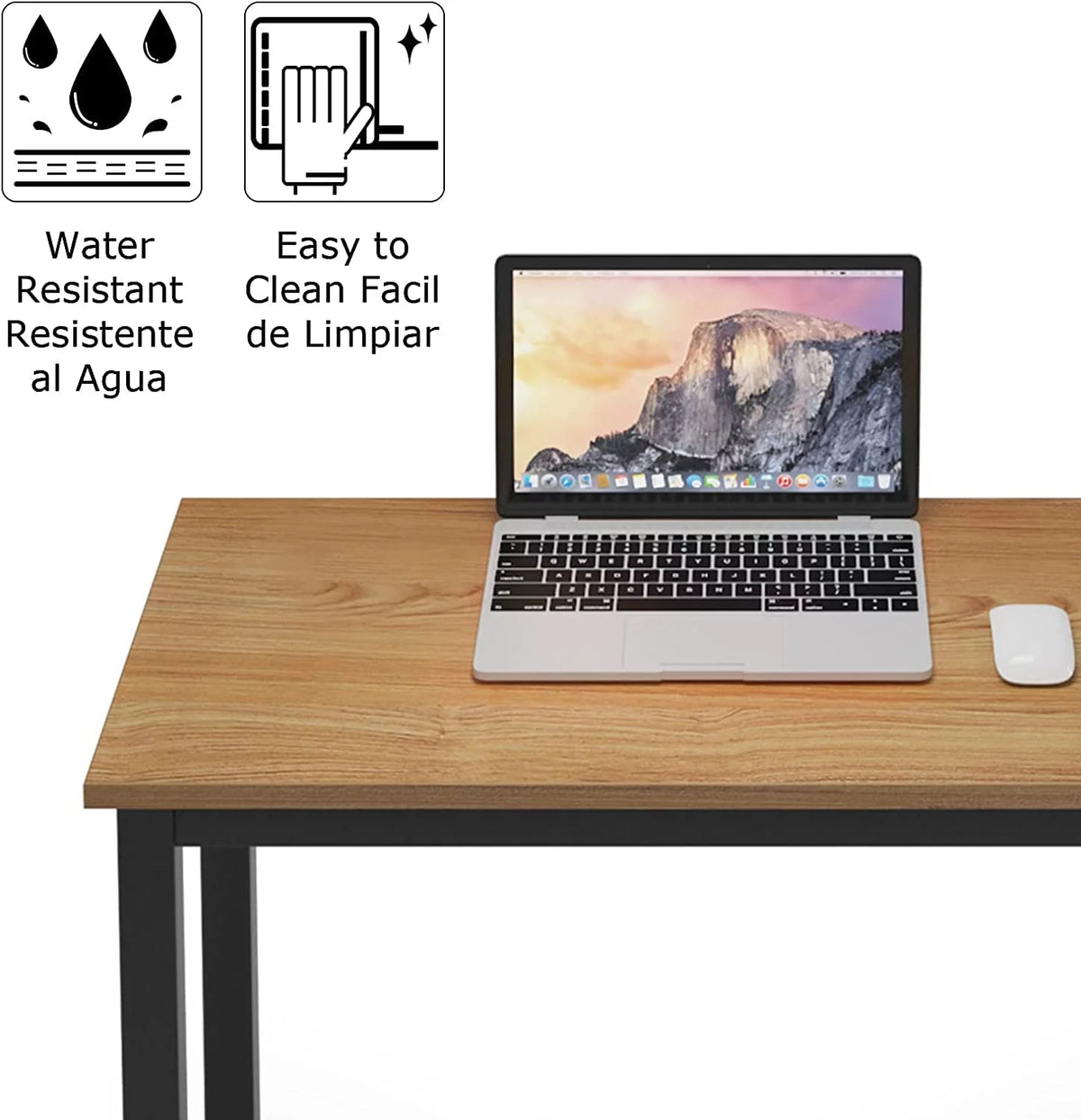55 inch Teak Black Wood Office Desk with Metal Frame Z5891