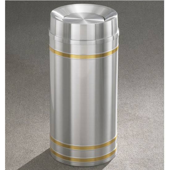 Satin Aluminum Waste Receptacle with Brass Bands X529619