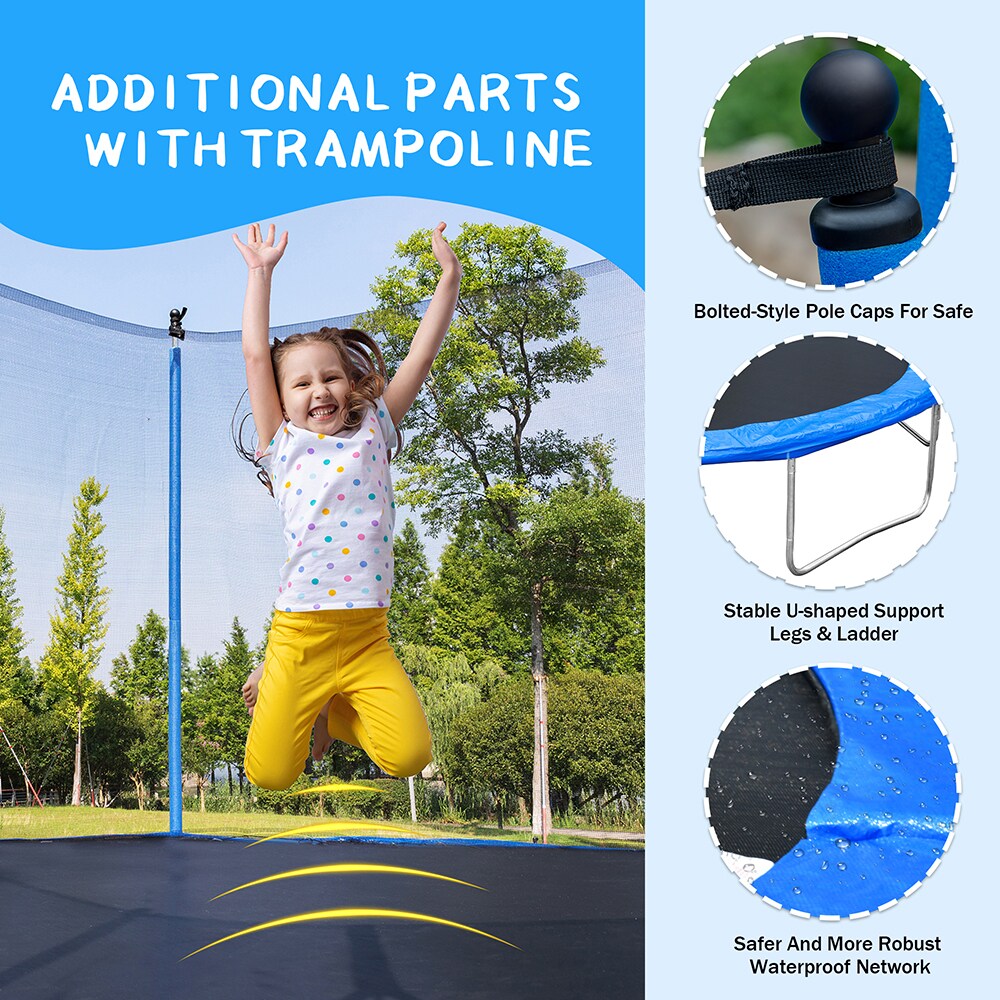 14FT Trampoline with Basketball Hoop, Safety Enclosure Net & Ladder, Blue L3684