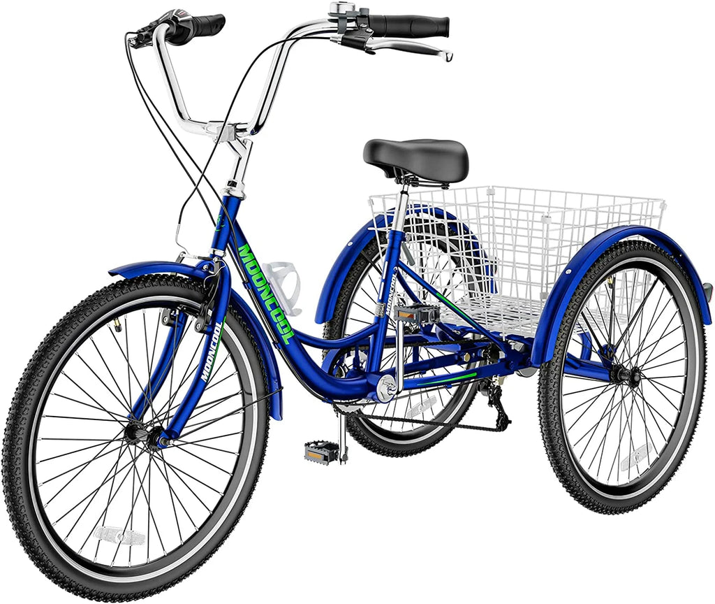 Blue Adult Tricycle 24" 7-Speed with Shopping Basket F8758